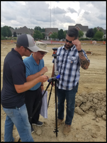 US Survey Supply trainer Gary Hickman teaches robotic stakeout technique in Ohio.